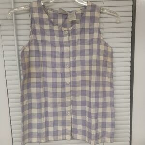 Vtg  Basic Women’s Large Purple Checkered Sleeveless Button-Up Shirt Country 90s